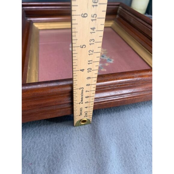 Vintage Framed Floral Needlepoint Art with Wood Frame & Glass Cover - Picture 10 of 11